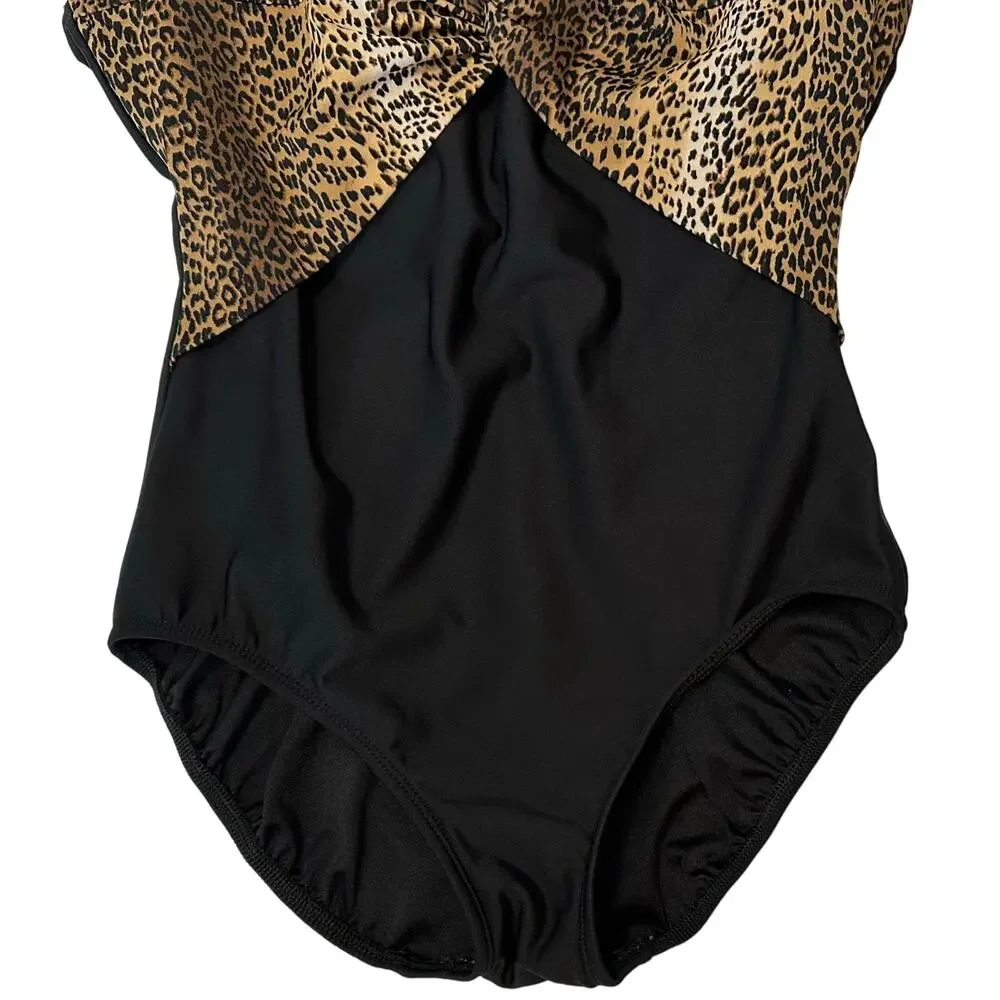 Longitude Take Control Leopard Twist One Piece Swimsuit Size 12
